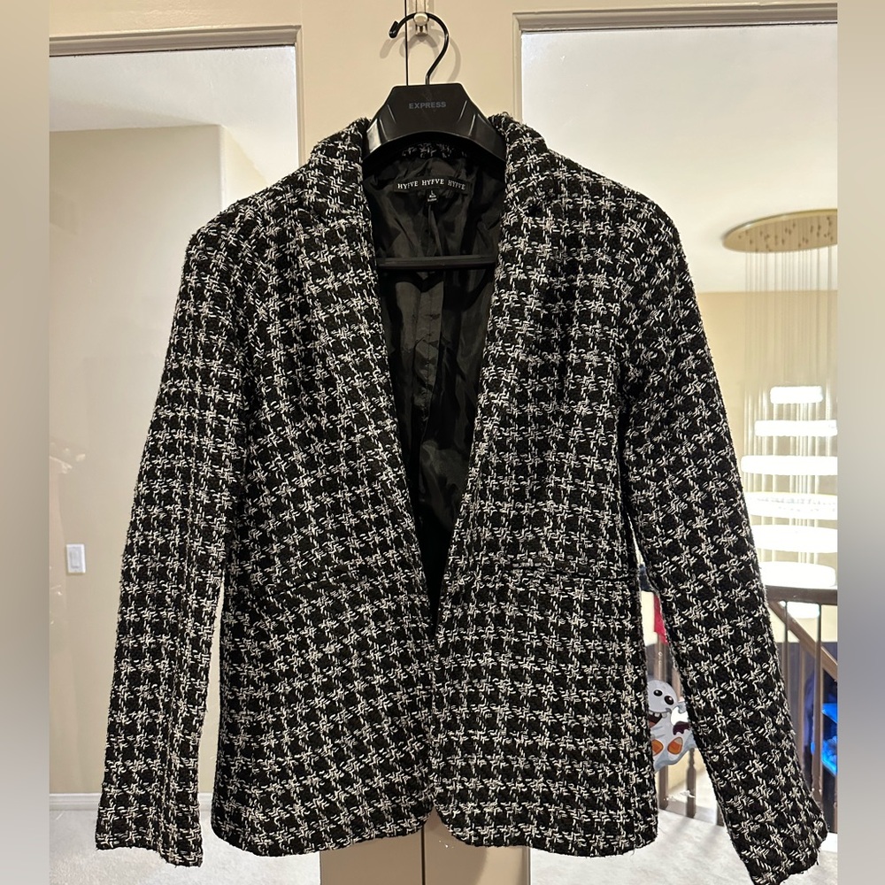 SOLD!!! HYFVE Jacket Blazer Coat Houndstooth Black / White Button Front.